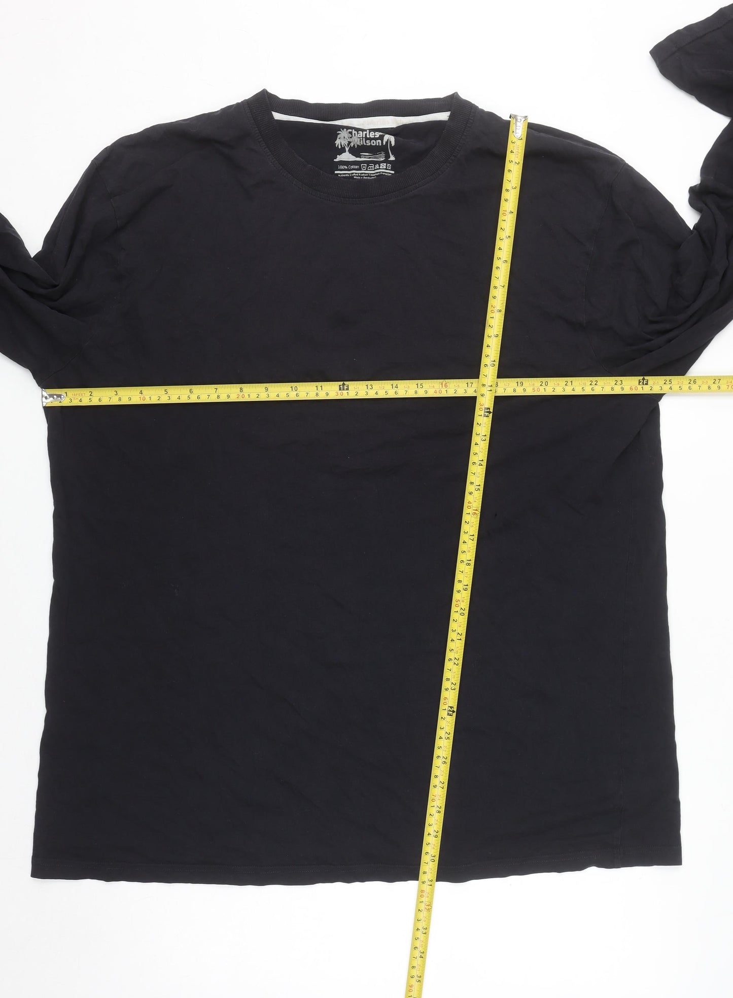 Charles Wilson Men's Black Long Sleeve Regular Fit Cotton Top Size L