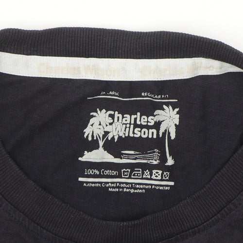 Charles Wilson Men's Black Long Sleeve Regular Fit Cotton Top Size L