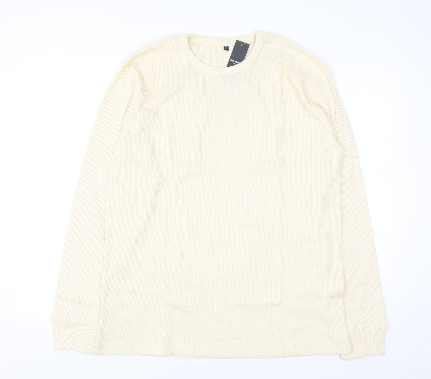 One Brand Apparel Men's Beige XL Waffle-Knit Pullover Jumper