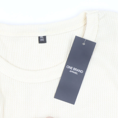 One Brand Apparel Men's Beige XL Waffle-Knit Pullover Jumper