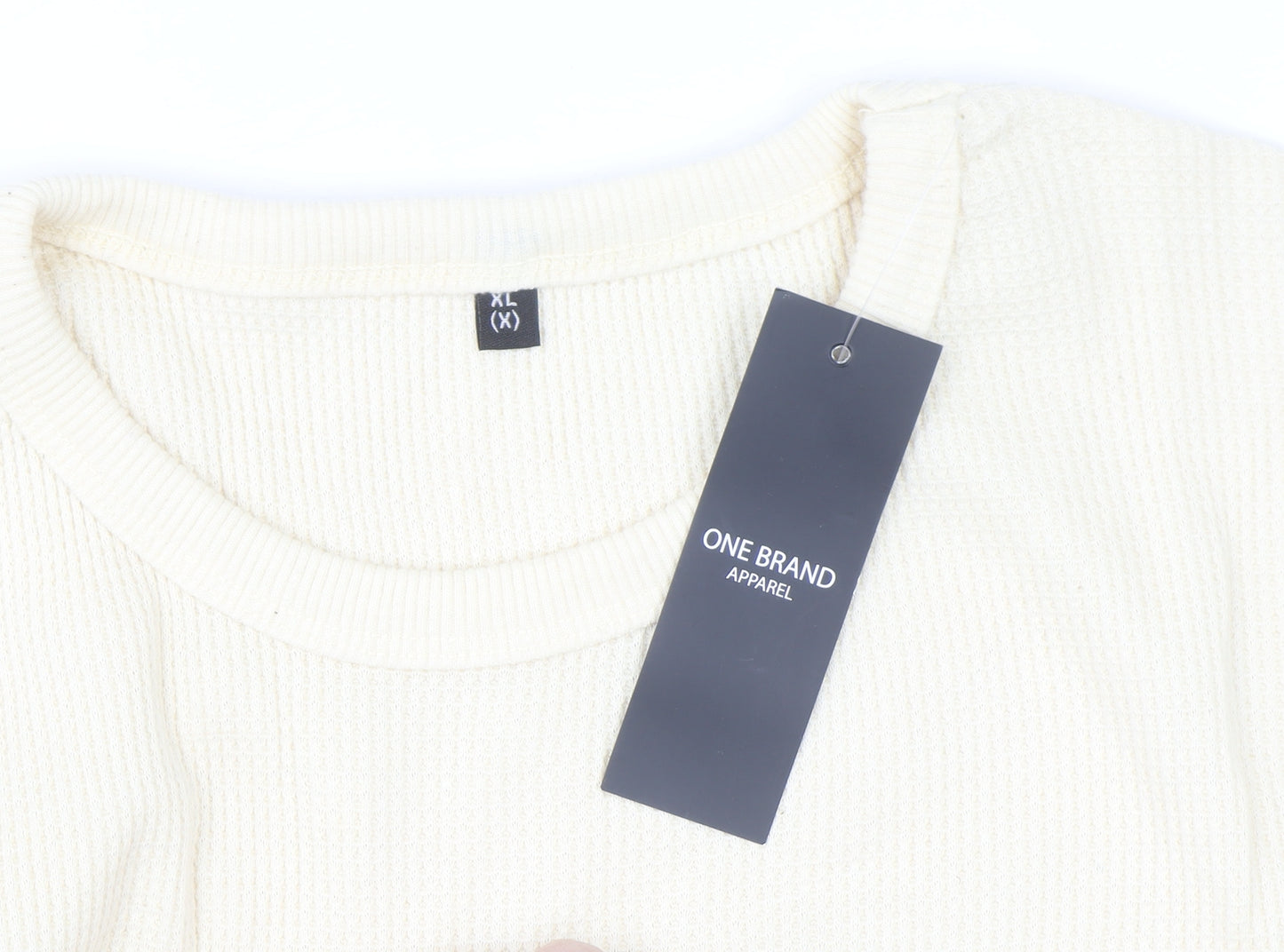 One Brand Apparel Men's Beige XL Waffle-Knit Pullover Jumper