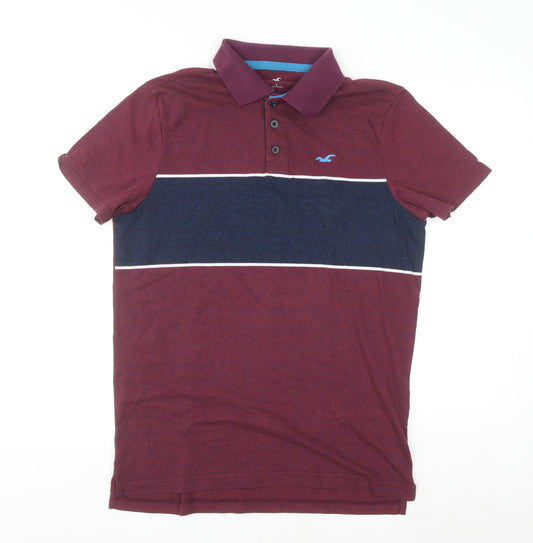 Hollister Men’s Burgundy & Navy Colourblock Polo Shirt Size L