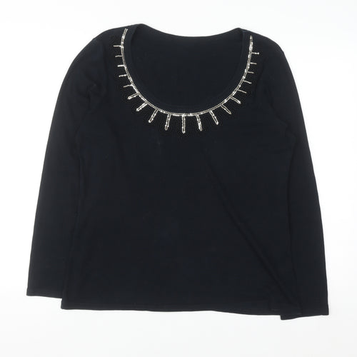 George Women’s Black Beaded Scoop Neck Long Sleeve Top Size 16