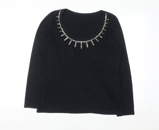 George Women’s Black Beaded Scoop Neck Long Sleeve Top Size 16