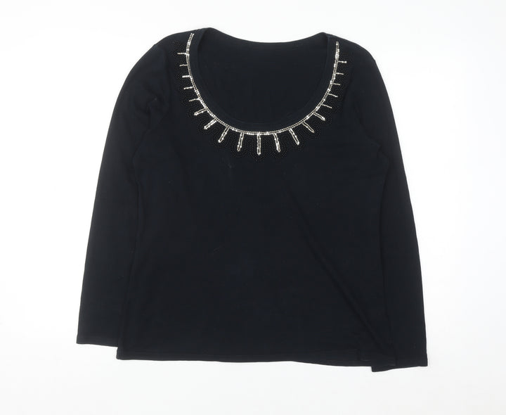 George Women’s Black Beaded Scoop Neck Long Sleeve Top Size 16
