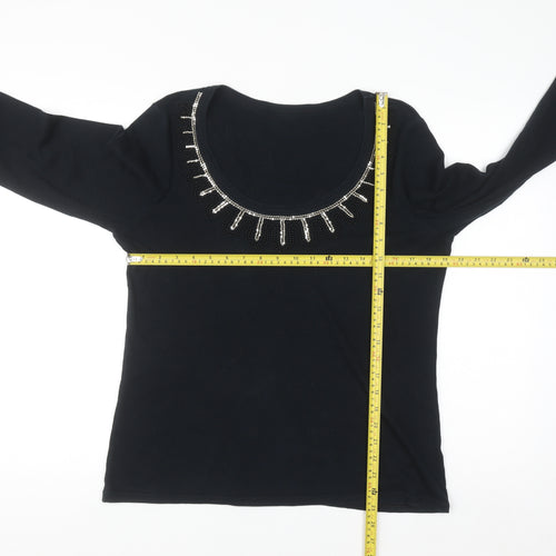 George Women’s Black Beaded Scoop Neck Long Sleeve Top Size 16