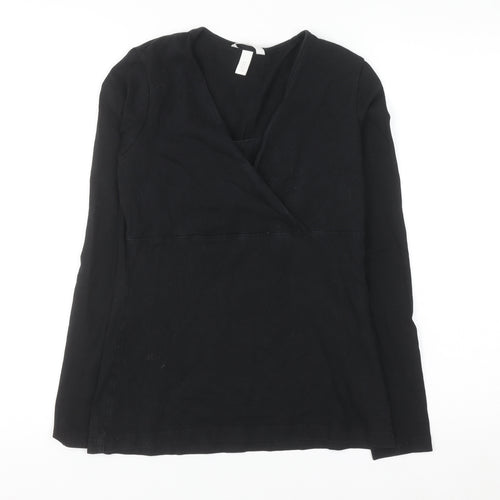 H&M Women's Black Jersey Wrap Blouse Size 10 Long Sleeve