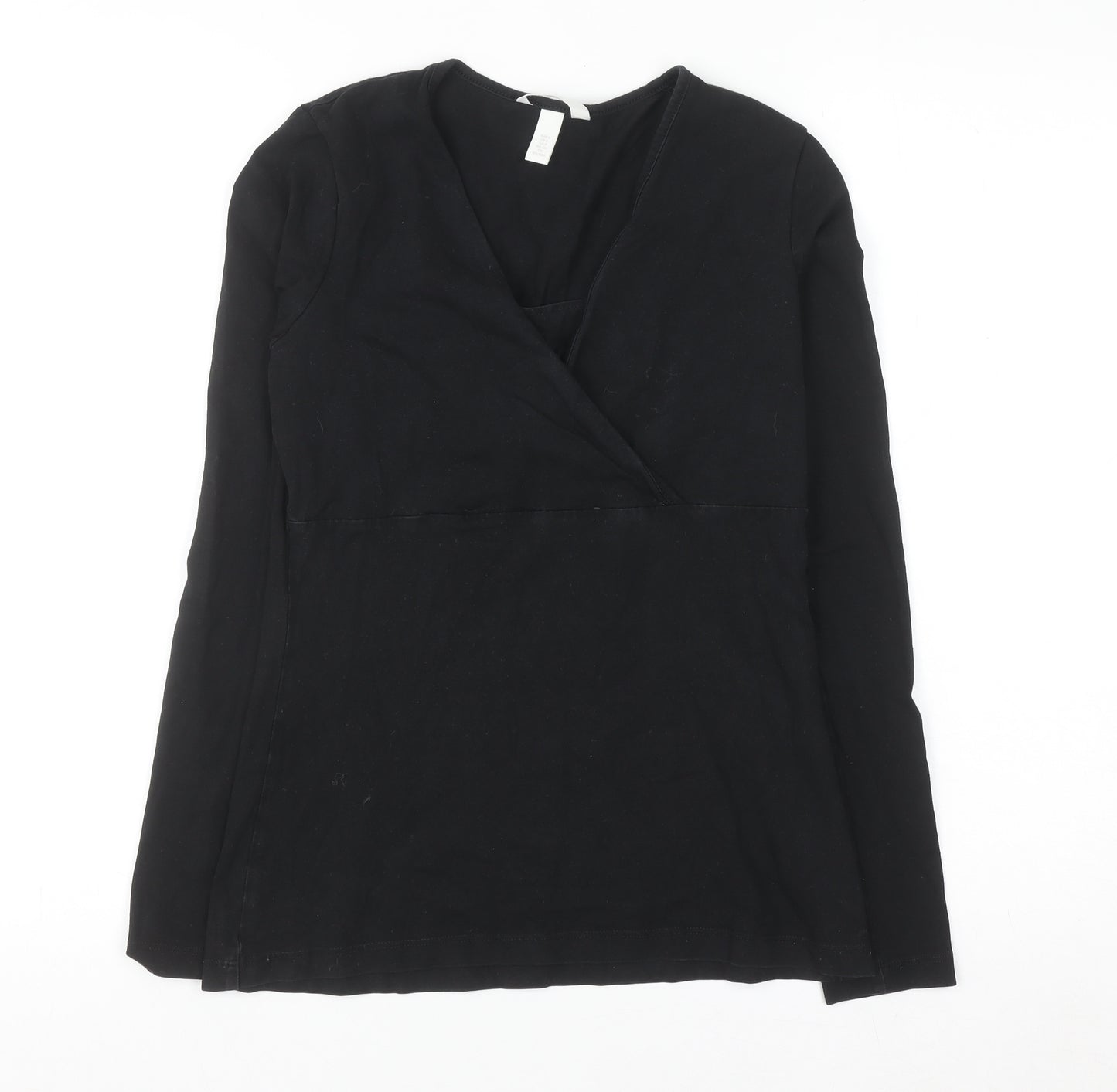 H&M Women's Black Jersey Wrap Blouse Size 10 Long Sleeve