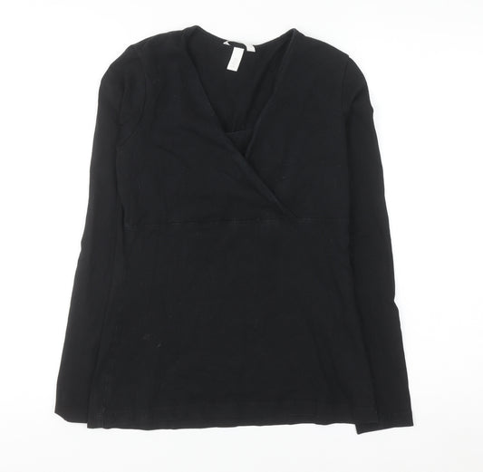 H&M Women's Black Jersey Wrap Blouse Size 10 Long Sleeve