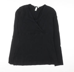 H&M Women's Black Jersey Wrap Blouse Size 10 Long Sleeve