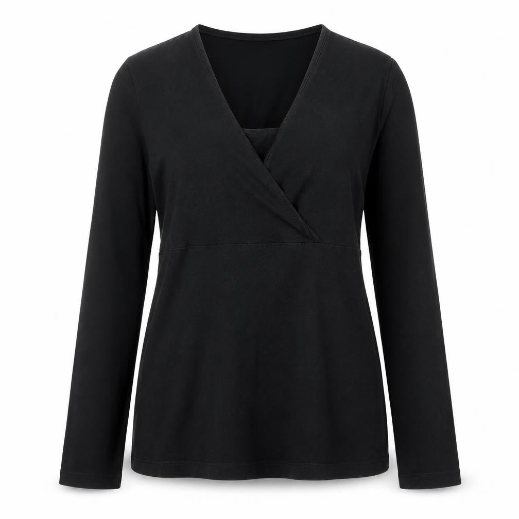 Front view of H&M Women's Black Jersey Wrap Blouse, size 10, Long Sleeve