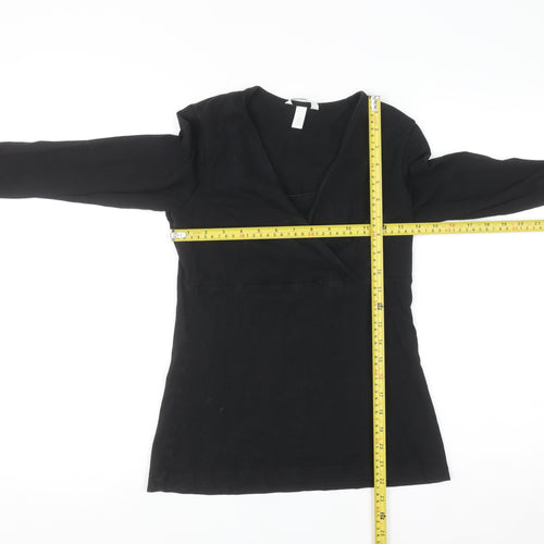 H&M Women's Black Jersey Wrap Blouse Size 10 Long Sleeve
