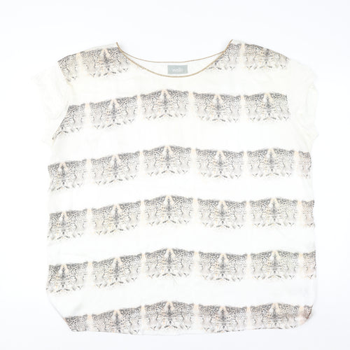 Wallis Womens White Animal Print Short Sleeve Blouse Size L