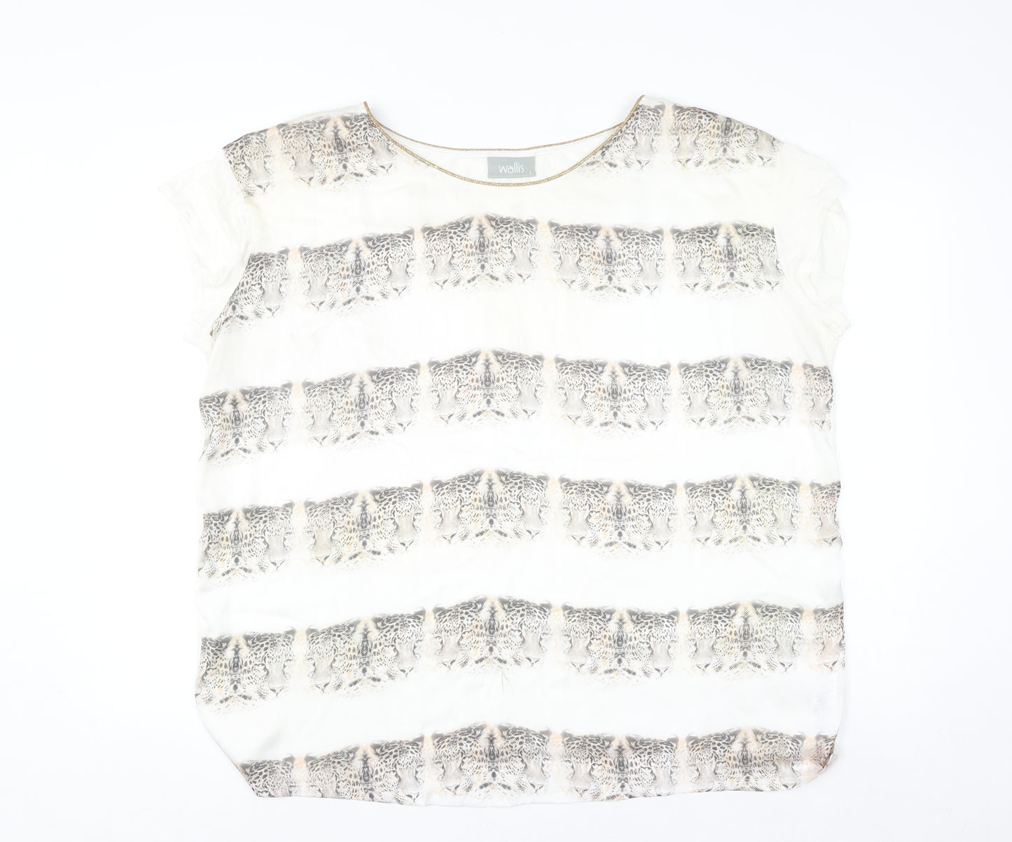 Wallis Womens White Animal Print Short Sleeve Blouse Size L