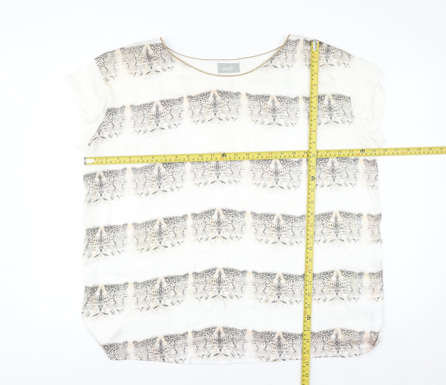 Wallis Womens White Animal Print Short Sleeve Blouse Size L