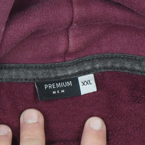 Premium Men Red 2XL Pullover Hoodie Graphic Print Fleece