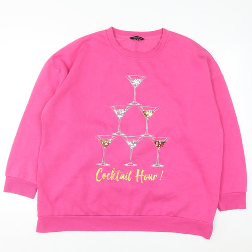 Peacocks Women Pink Sequin Cocktail Hour Sweatshirt XL
