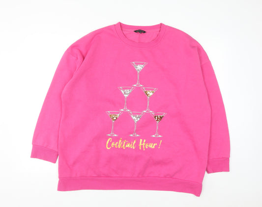 Peacocks Women Pink Sequin Cocktail Hour Sweatshirt XL