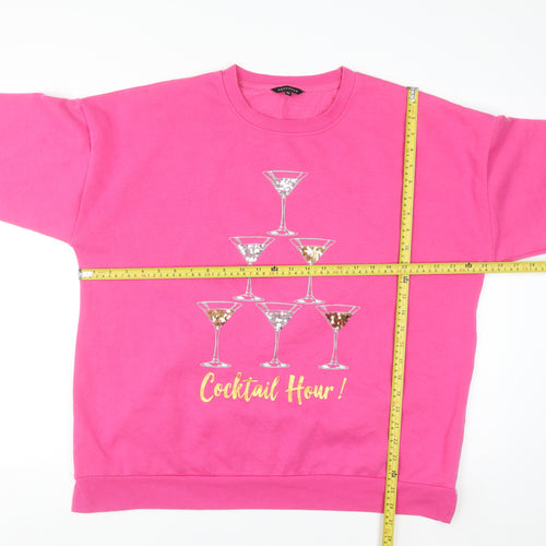 Peacocks Women Pink Sequin Cocktail Hour Sweatshirt XL