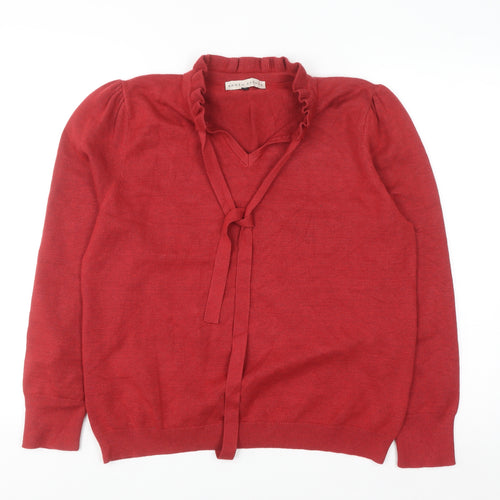 Rowen Avenue Women's Red V-Neck Ruffle Tie Jumper XL