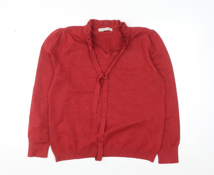 Rowen Avenue Women's Red V-Neck Ruffle Tie Jumper XL