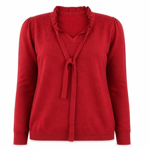 Rowen Avenue Women's Red V-Neck Ruffle Tie Jumper XL