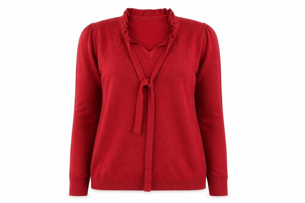Rowen Avenue Women's Red V-Neck Ruffle Tie Jumper XL