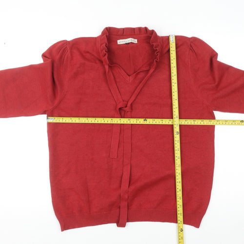 Rowen Avenue Women's Red V-Neck Ruffle Tie Jumper XL