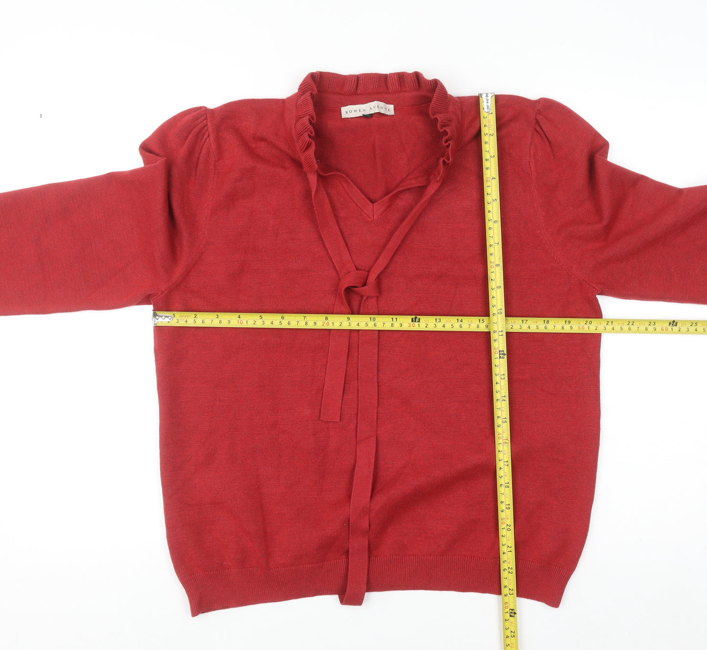Rowen Avenue Women's Red V-Neck Ruffle Tie Jumper XL