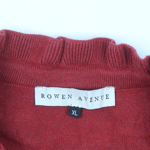Rowen Avenue Women's Red V-Neck Ruffle Tie Jumper XL