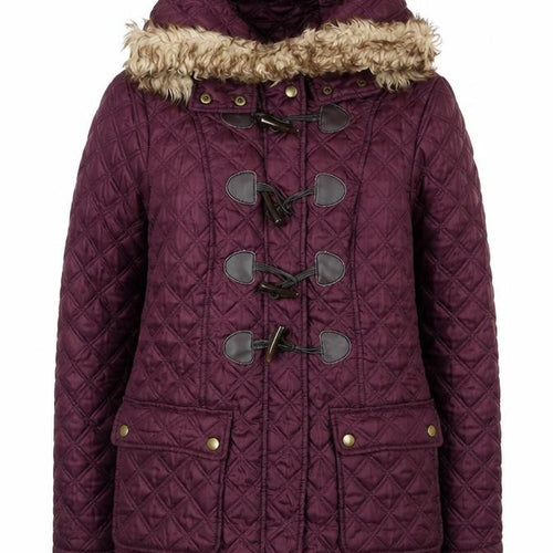New Look Womens Purple Quilted Hooded Duffle Coat Size 12