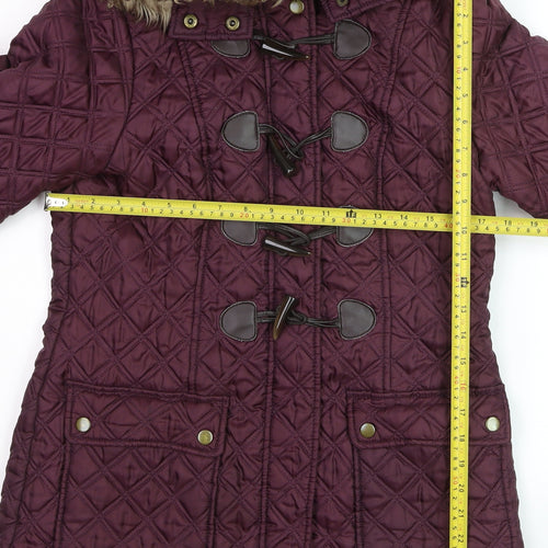 New Look Womens Purple Quilted Hooded Duffle Coat Size 12
