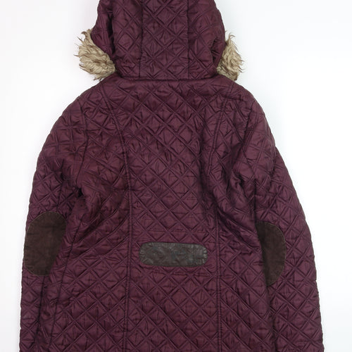 New Look Womens Purple Quilted Hooded Duffle Coat Size 12
