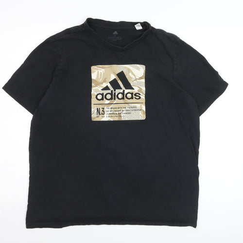 adidas Men's Black L Graphic Print Sports Cotton T-Shirt