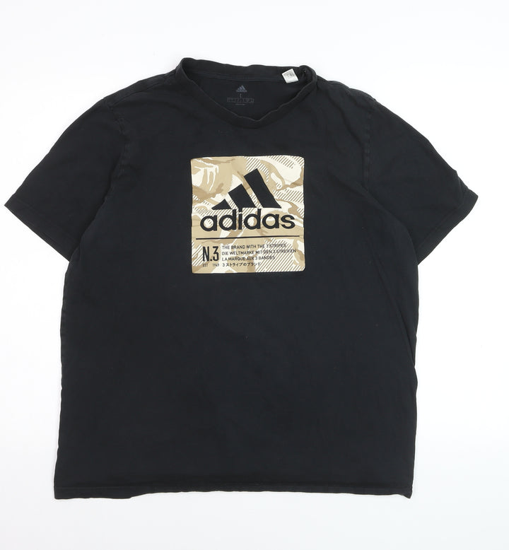 adidas Men's Black L Graphic Print Sports Cotton T-Shirt