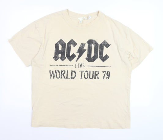 H&M Men Beige AC/DC Live World Tour '79 Band Graphic T-Shirt M