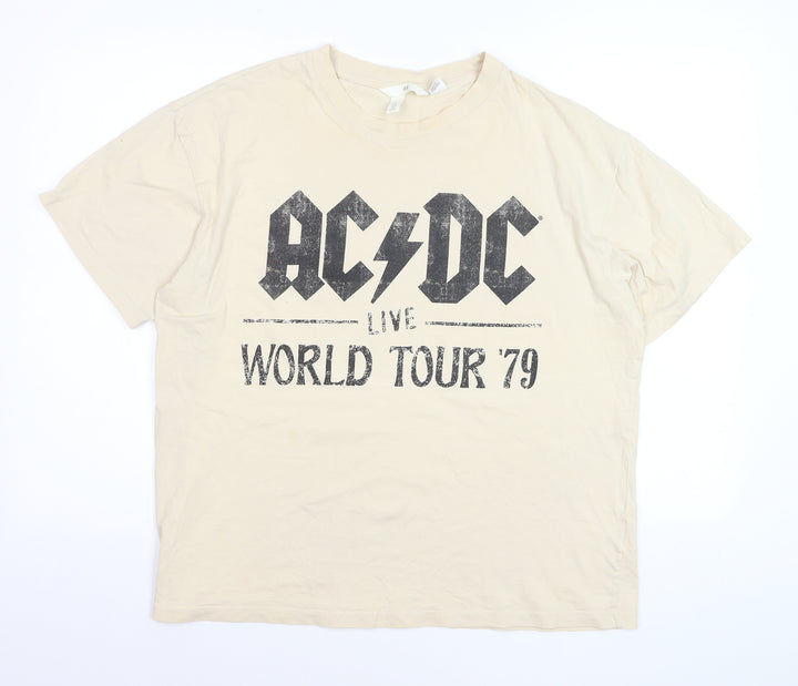 H&M Men Beige AC/DC Live World Tour '79 Band Graphic T-Shirt M