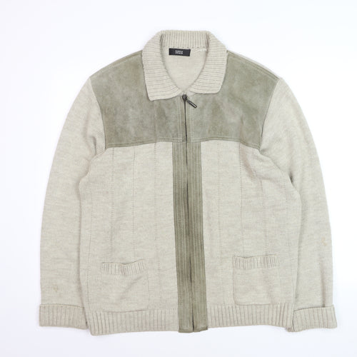 Marks and Spencer Men’s Beige Full Zip Collared Jumper L Wool Blend