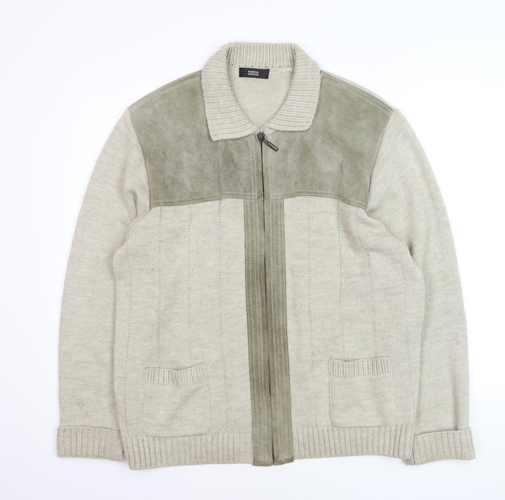 Marks and Spencer Men’s Beige Full Zip Collared Jumper L Wool Blend