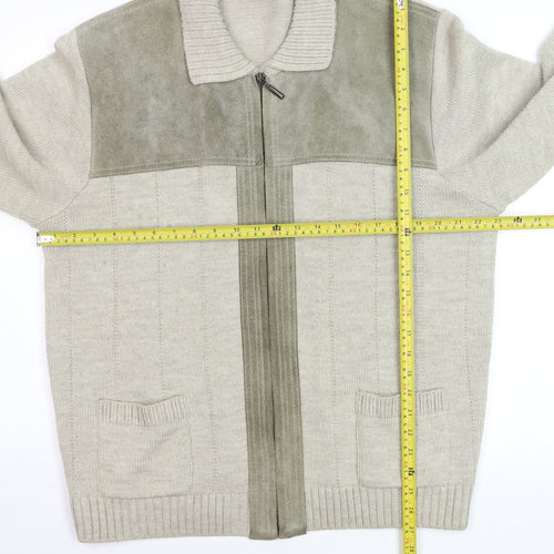 Marks and Spencer Men’s Beige Full Zip Collared Jumper L Wool Blend