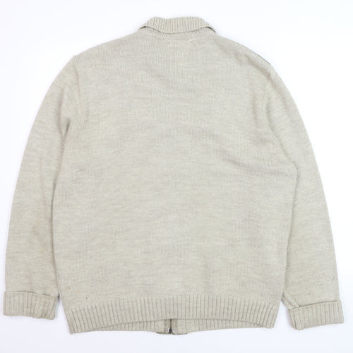 Marks and Spencer Men’s Beige Full Zip Collared Jumper L Wool Blend