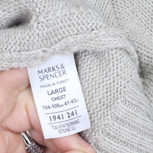 Marks and Spencer Men’s Beige Full Zip Collared Jumper L Wool Blend