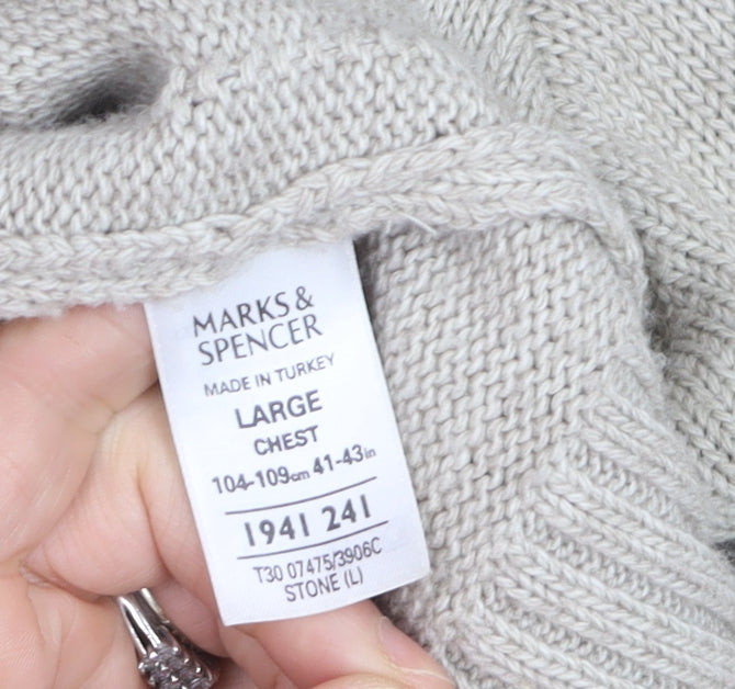 Marks and Spencer Men’s Beige Full Zip Collared Jumper L Wool Blend