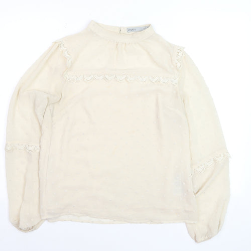 Oasis Women Ivory Lace Long Sleeve High Neck Tunic Blouse Size 12