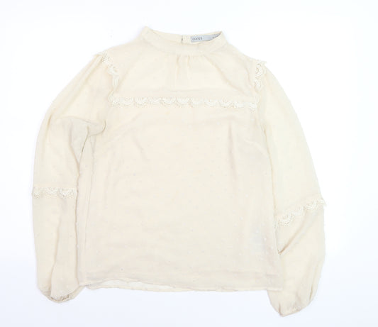 Oasis Women Ivory Lace Long Sleeve High Neck Tunic Blouse Size 12