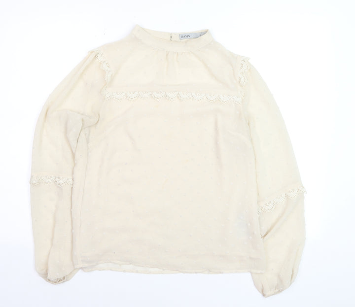 Oasis Women Ivory Lace Long Sleeve High Neck Tunic Blouse Size 12