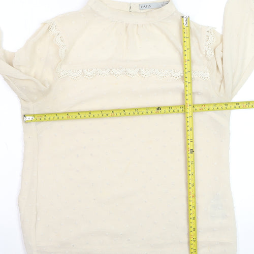 Oasis Women Ivory Lace Long Sleeve High Neck Tunic Blouse Size 12