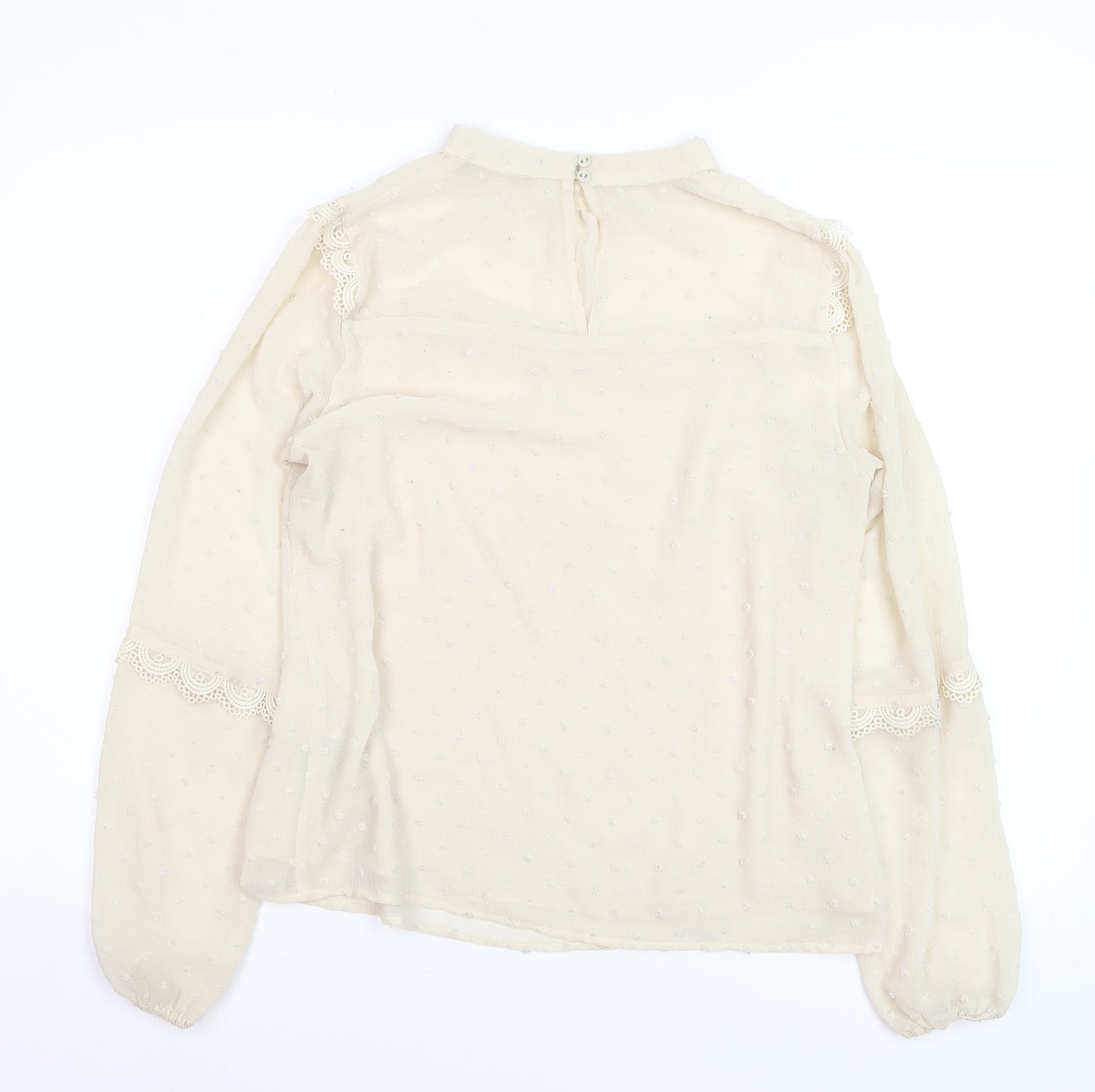 Oasis Women Ivory Lace Long Sleeve High Neck Tunic Blouse Size 12