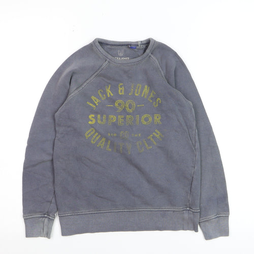 Jack & Jones Boys Grey Pullover Graphic Print Cotton Jumper 10 Years