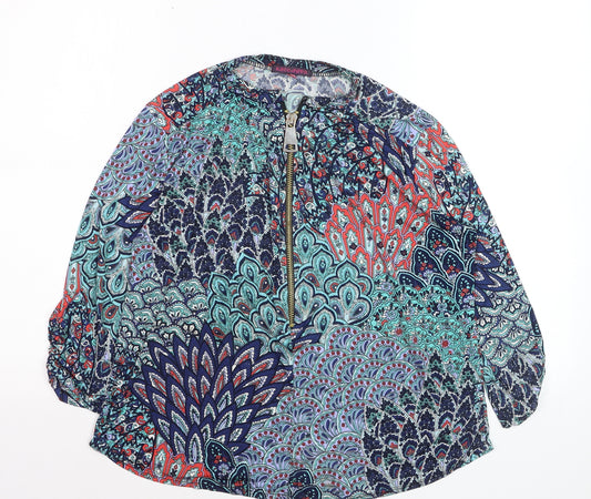 Kate + Pippa Women’s Multicoloured Tunic Blouse L Zip Front Boho Top